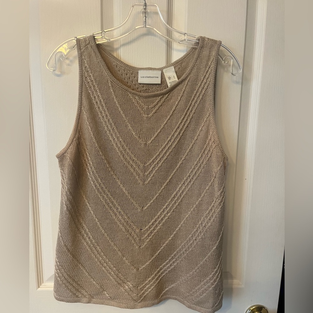 Liz Claiborne Taupe Chevron Knit Tank Top